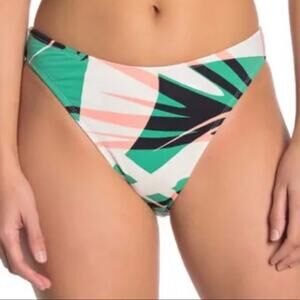 New The Bikini Lab High Cut Waist Swimsuit Bikini Bottoms Cheeky Tropical Large